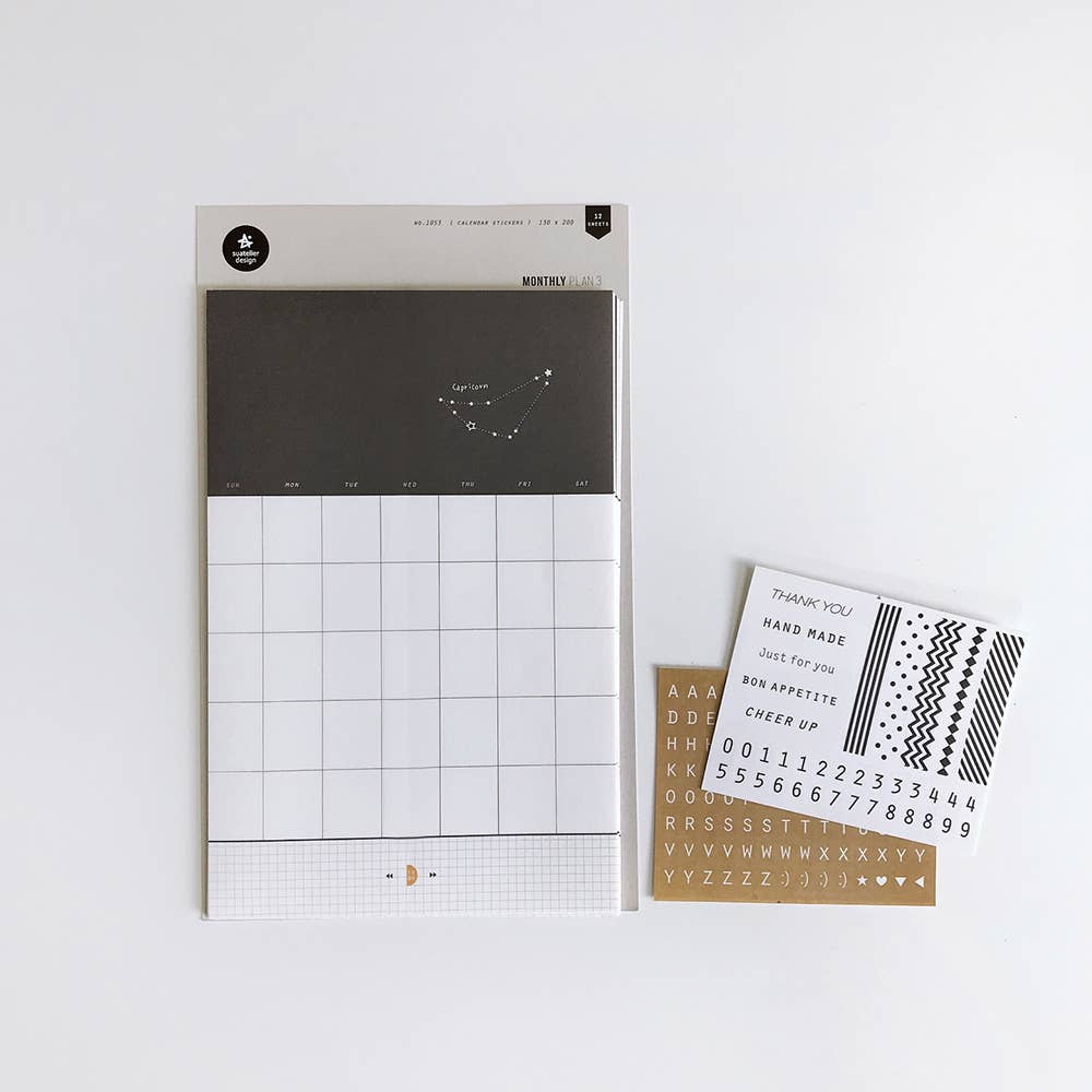 Suatelier design Big Size Monthly Plan Calender Sticker (12 Sheets/pcs)