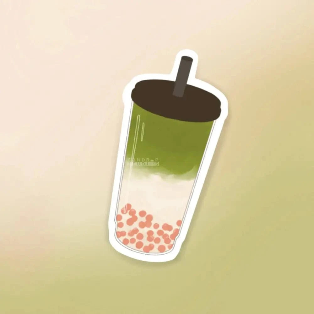 Sundrop Studios Decorative Stickers Boba Sticker- Matcha with Strawberry Poppers