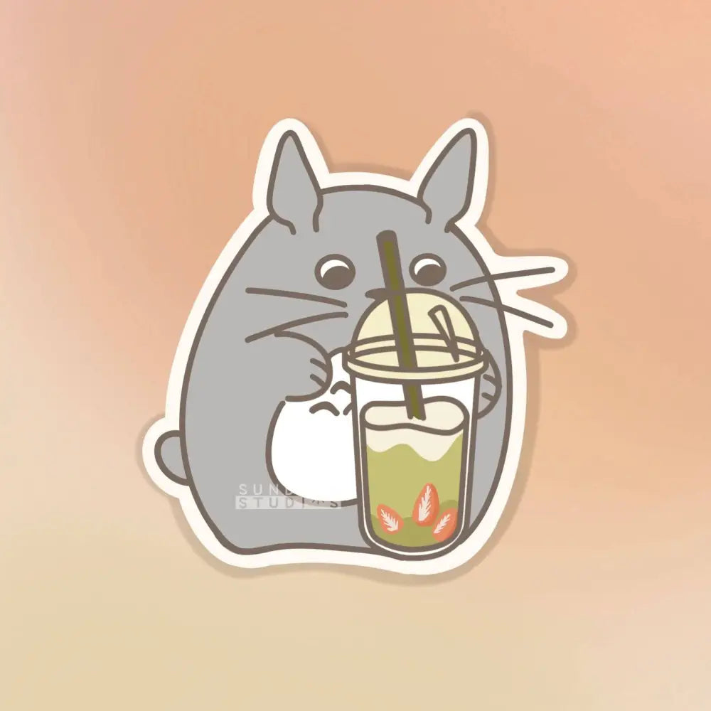 Sundrop Studios Sweet Totoro Sticker- Matcha Strawberry Drink