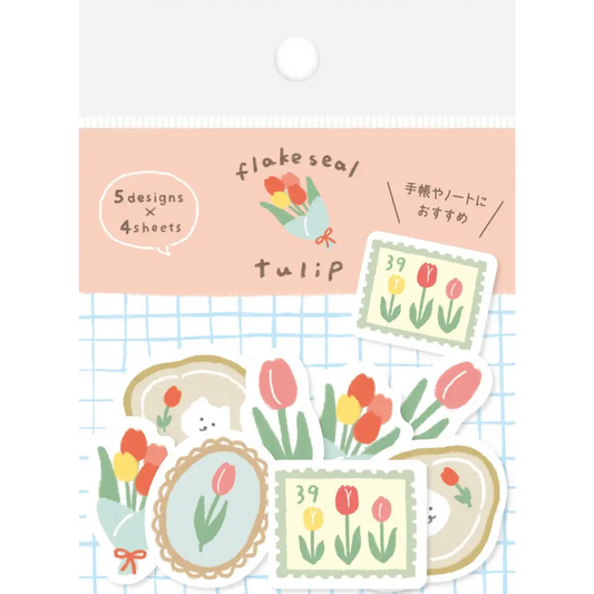 FURUKAWASHIKO 4 sheets of each of 5 patterns, total 20 sheets Tulips Washi Flake Stickers