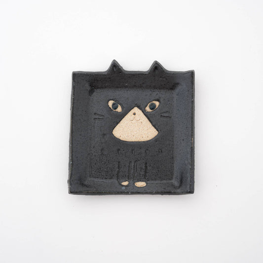 U PLUS INC Handmade Cat Square Plate Set of 3 - Black