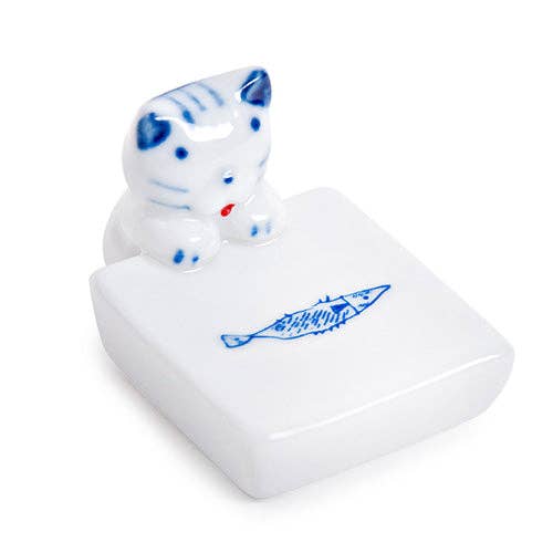 Urban Tokyo Cat and Fish Porcelain Chopsticks Rest 1.75"L