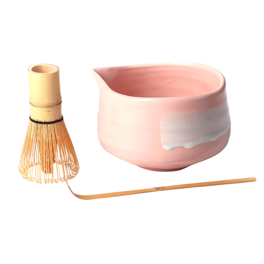 Urban Tokyo Matcha Set 20oz Porcelain Latte Bowl with Whisk and Scoop Pink Brushstroke (1/16)
