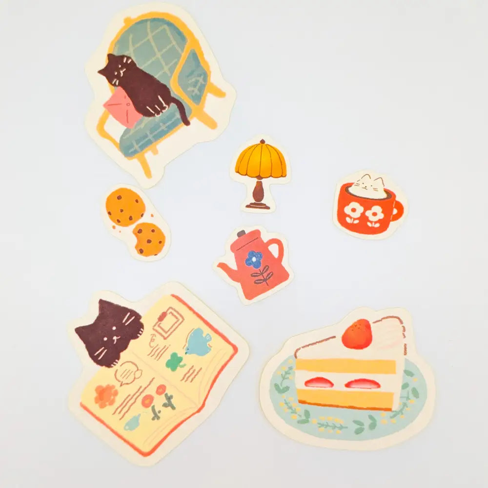 Washi Stickers - Watashi-biyori Series - Cat Tea Time - Decorative Stickers