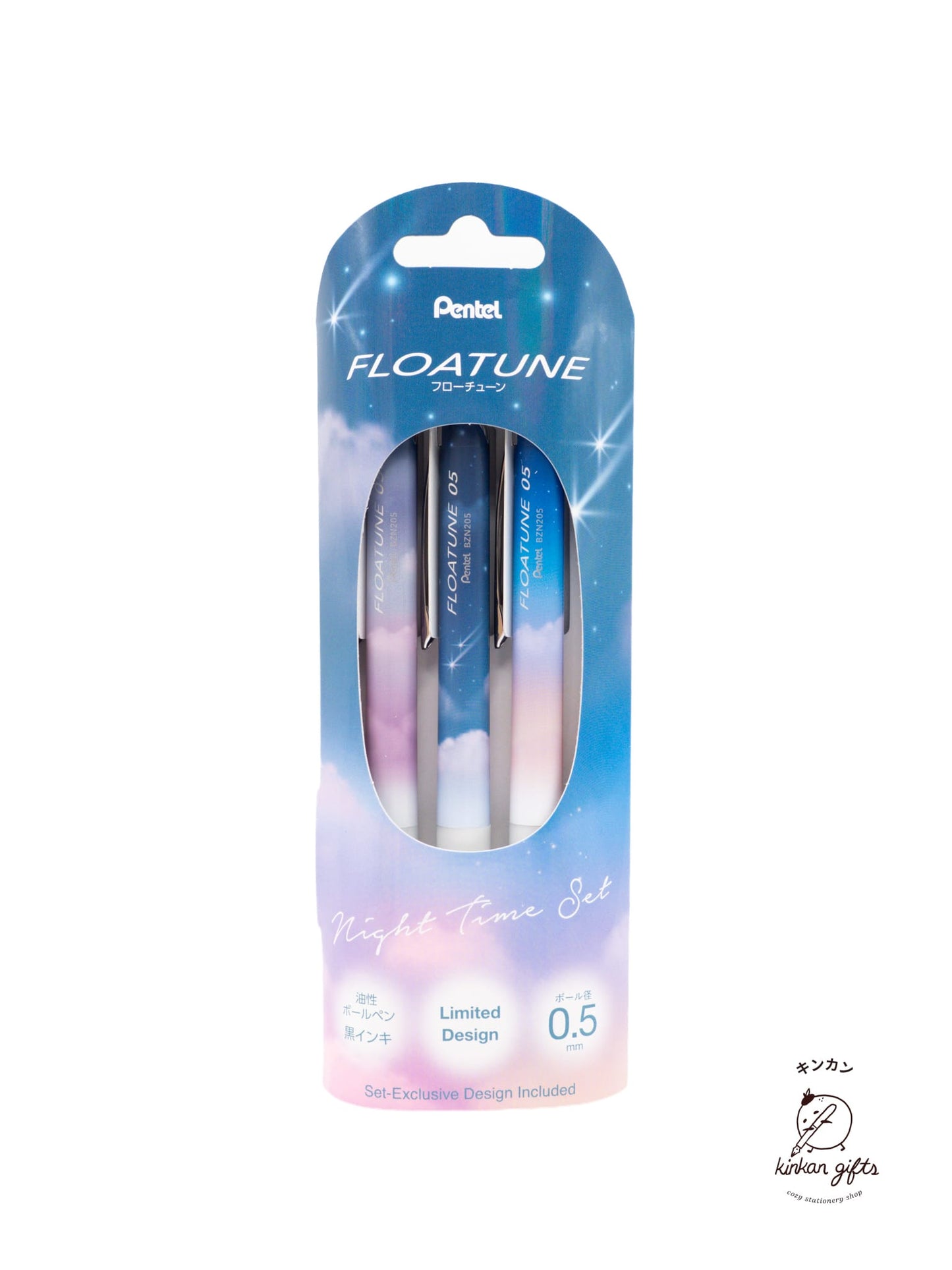 Zoomy BUNGU Night Time Set Pentel Floatune Retractable Ballpoint Pen - 0.5 mm - 3 Pen Set - Limited Edition